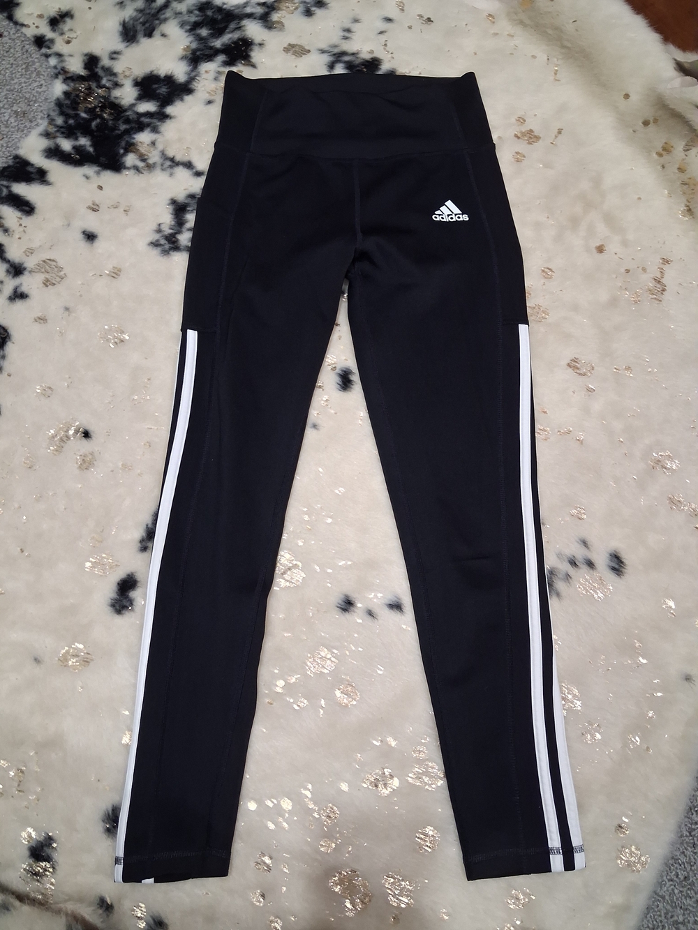 adidas Black Leggings with White Side Stripes